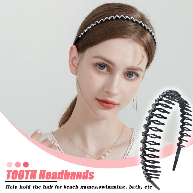 Yeshan Rhinestone and Crystal Headbands For Women with Teeth Comb, Non-slip Hard Plastic Headbands In Wave shape,Pack of 4 - Image 5
